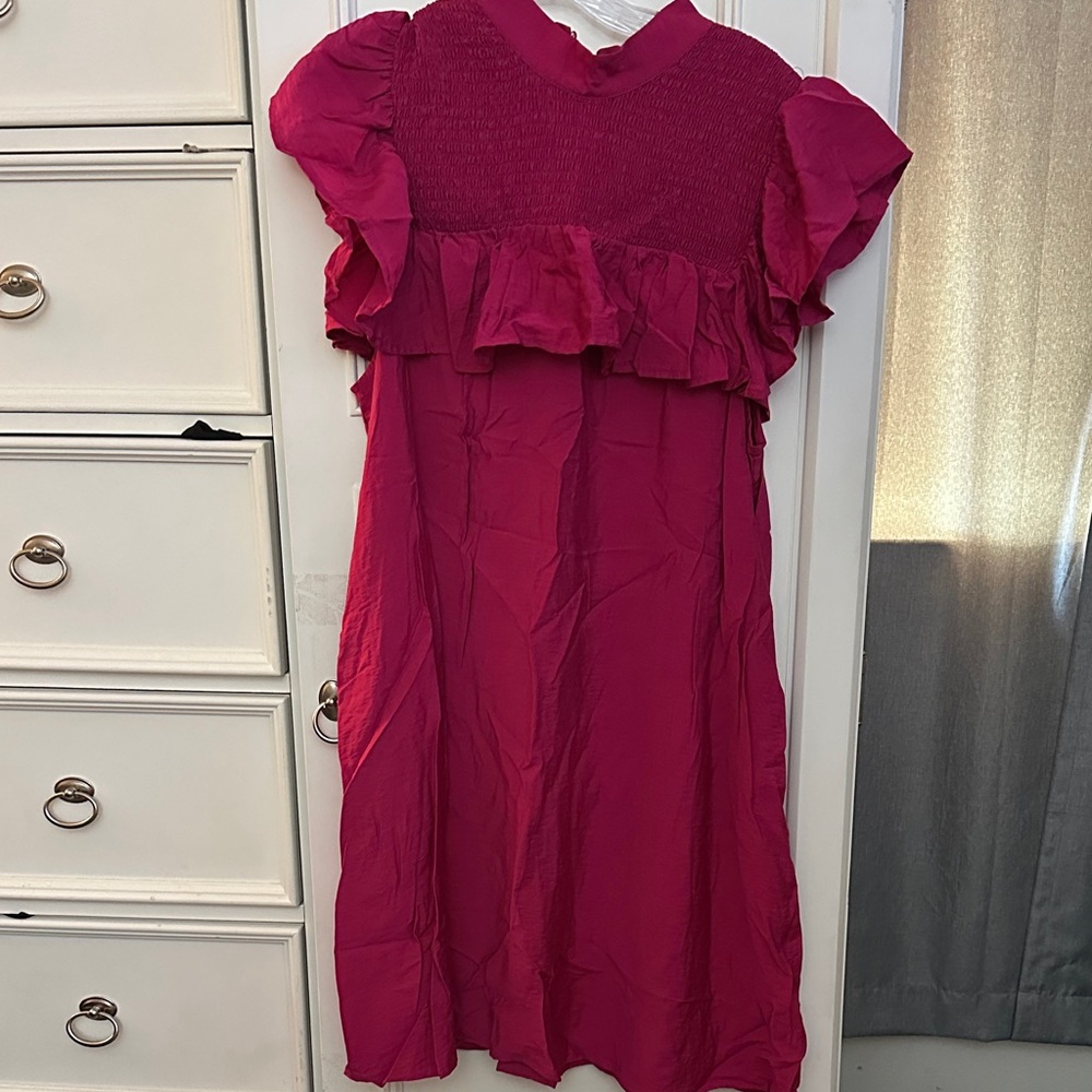 a new day Pink Ruffle Midi Dress